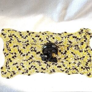 Vintage Crochet 21x11 Lace Doilie And Ceramic Mushroom Table Topper Handmade MCM